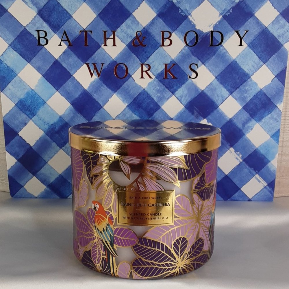 'BATH & BODY WORKS 'RAINFOREST GARDENIA' 3-WICK CANDLE TROPICAL EDITION - Picture 10 of 10
